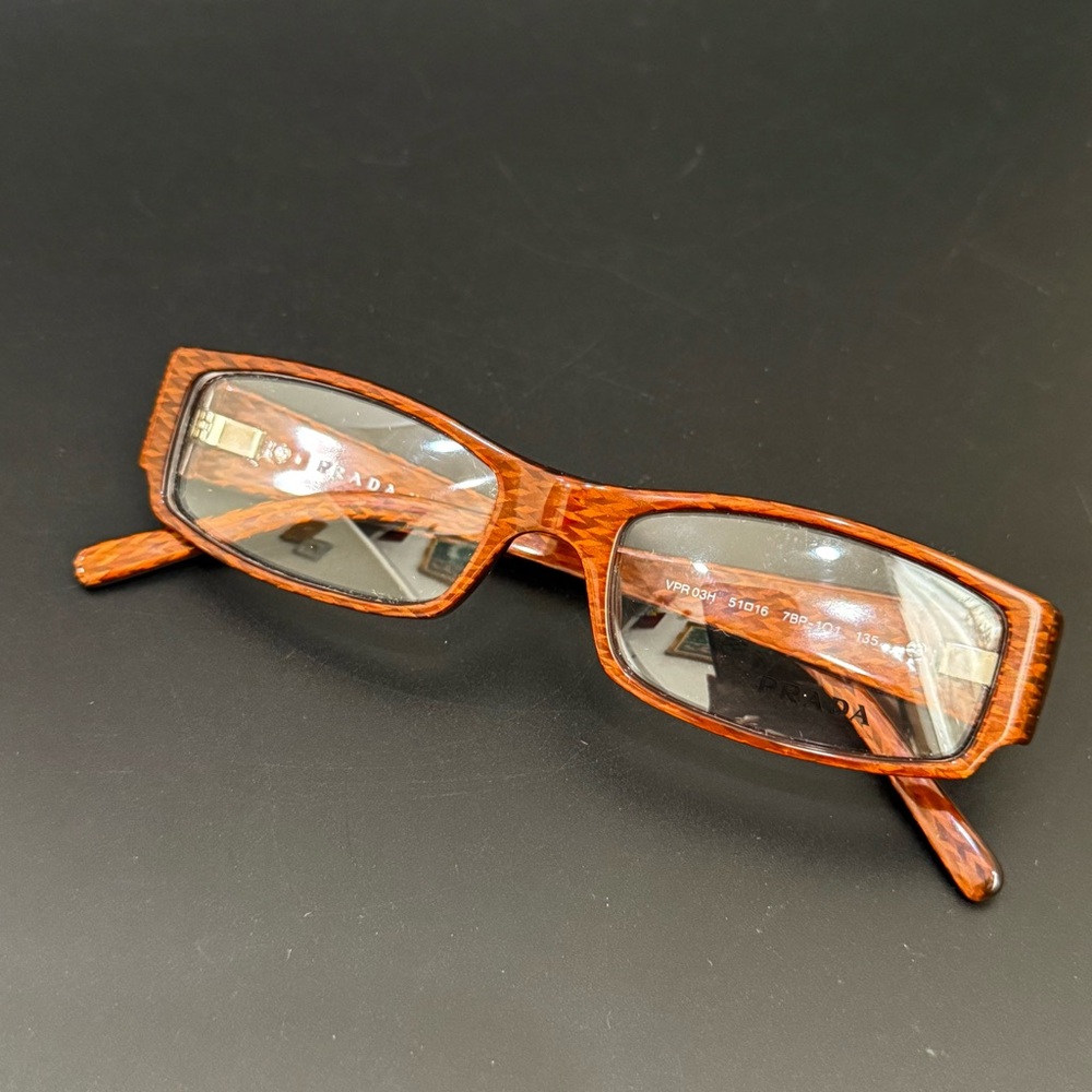 PRADA VPR 03H 7BP-101 Honey Brown Chevron 51-16-135 Rectangular Eyeglass Frame - Picture 1 of 14